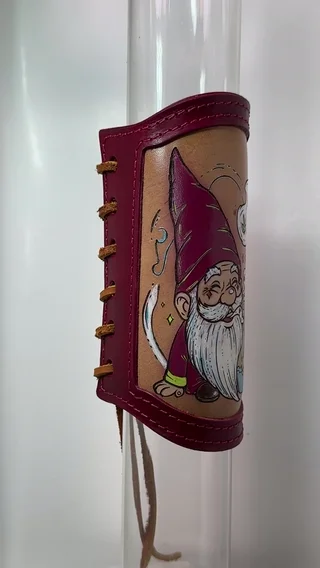 Preview pic of Hand-Painted Leather RipGrip | Glass Water Pipe Sleeve | Art for Your Glass-Chill Gnome
