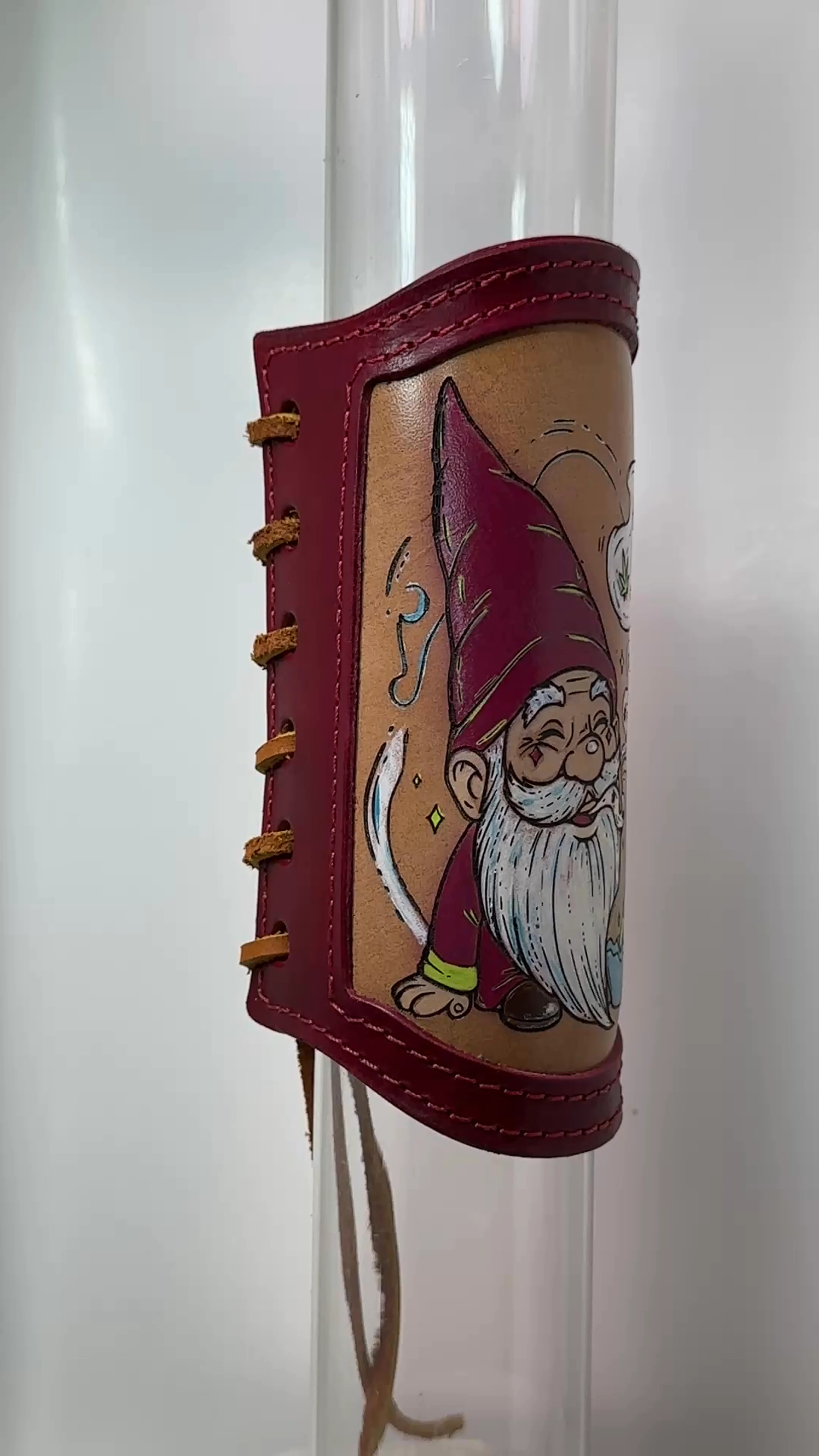 Preview pic of Hand-Painted Leather RipGrip | Glass Water Pipe Sleeve | Art for Your Glass-Chill Gnome