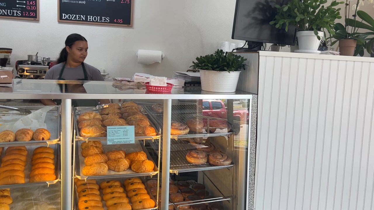 KC Donuts - saturday morning brekkie! trying their egg chz & bacon croissant sandwich (+ my fav glazed donuts;) - Donuts Near Me - Austin, Texas