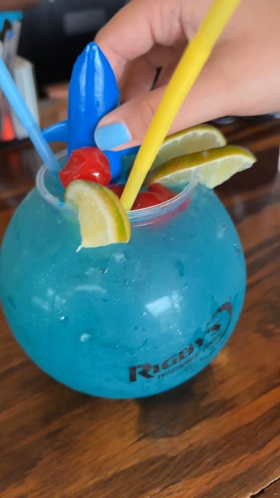 The Patio - Patio Shark Bite *On The Rocks - Pouring in the Grenadine from the shark's mouth - Seafood Near Me - Warner Robins, Georgia