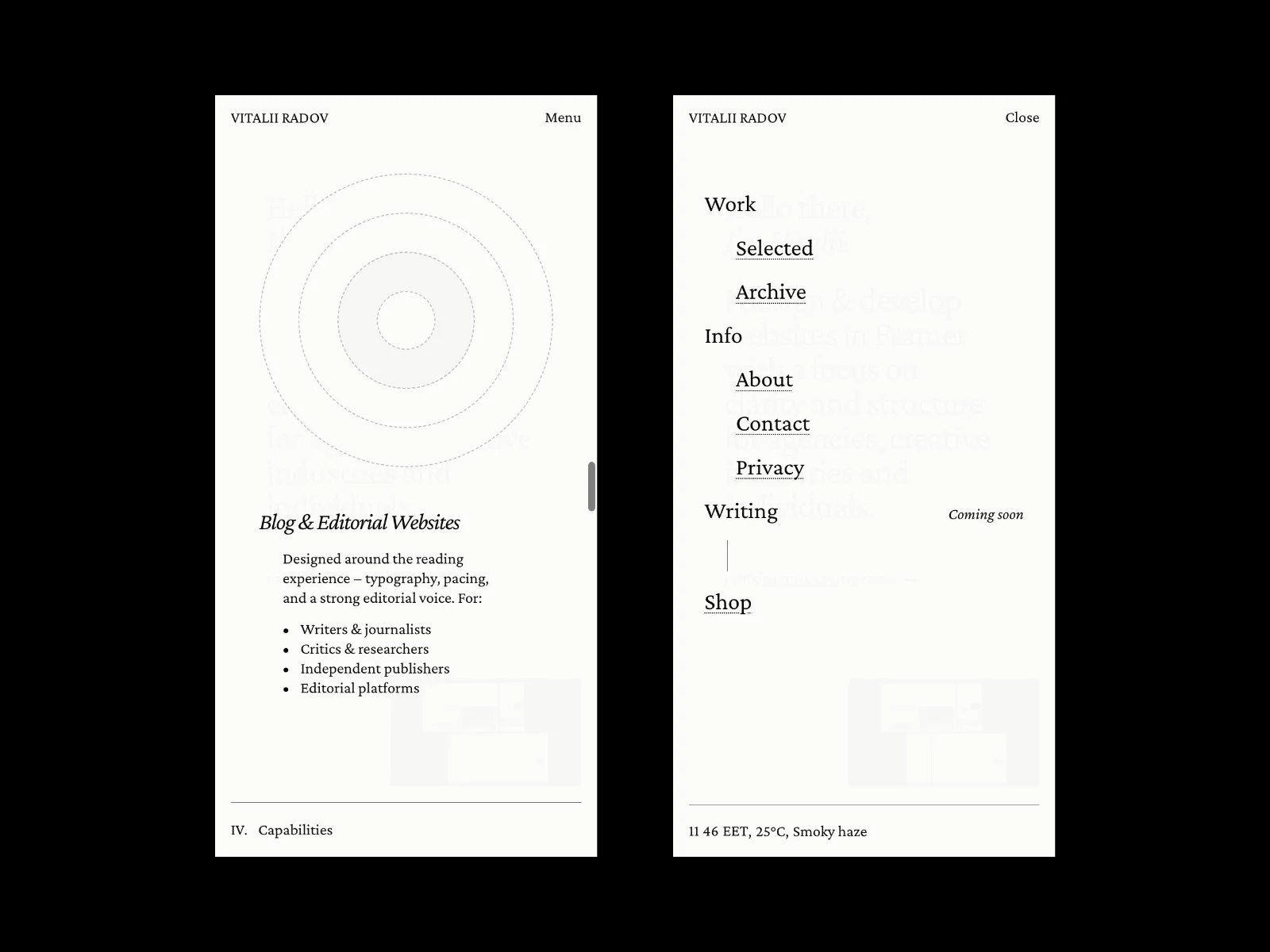 Mobile version of Capabilities and Menu