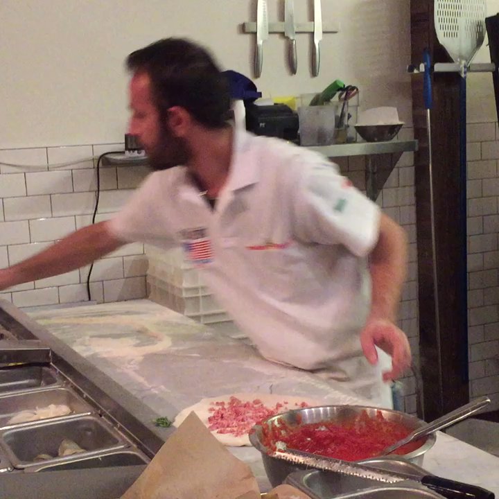 Lucia’s Berkeley - Here is the friendly  chef making sausage and banana pepper pizza - Pizza Near Me - Berkeley, California