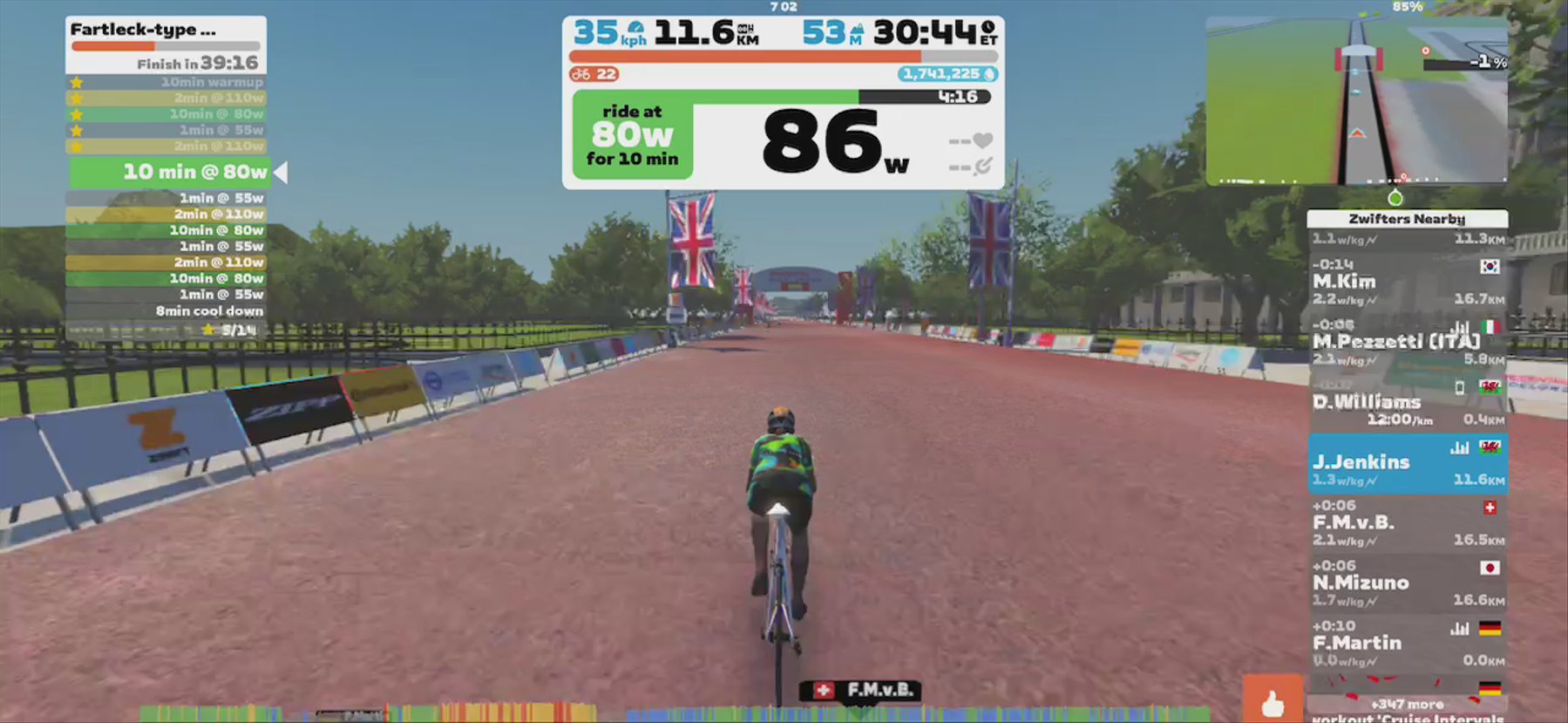 Zwift - Fartleck-type session in London