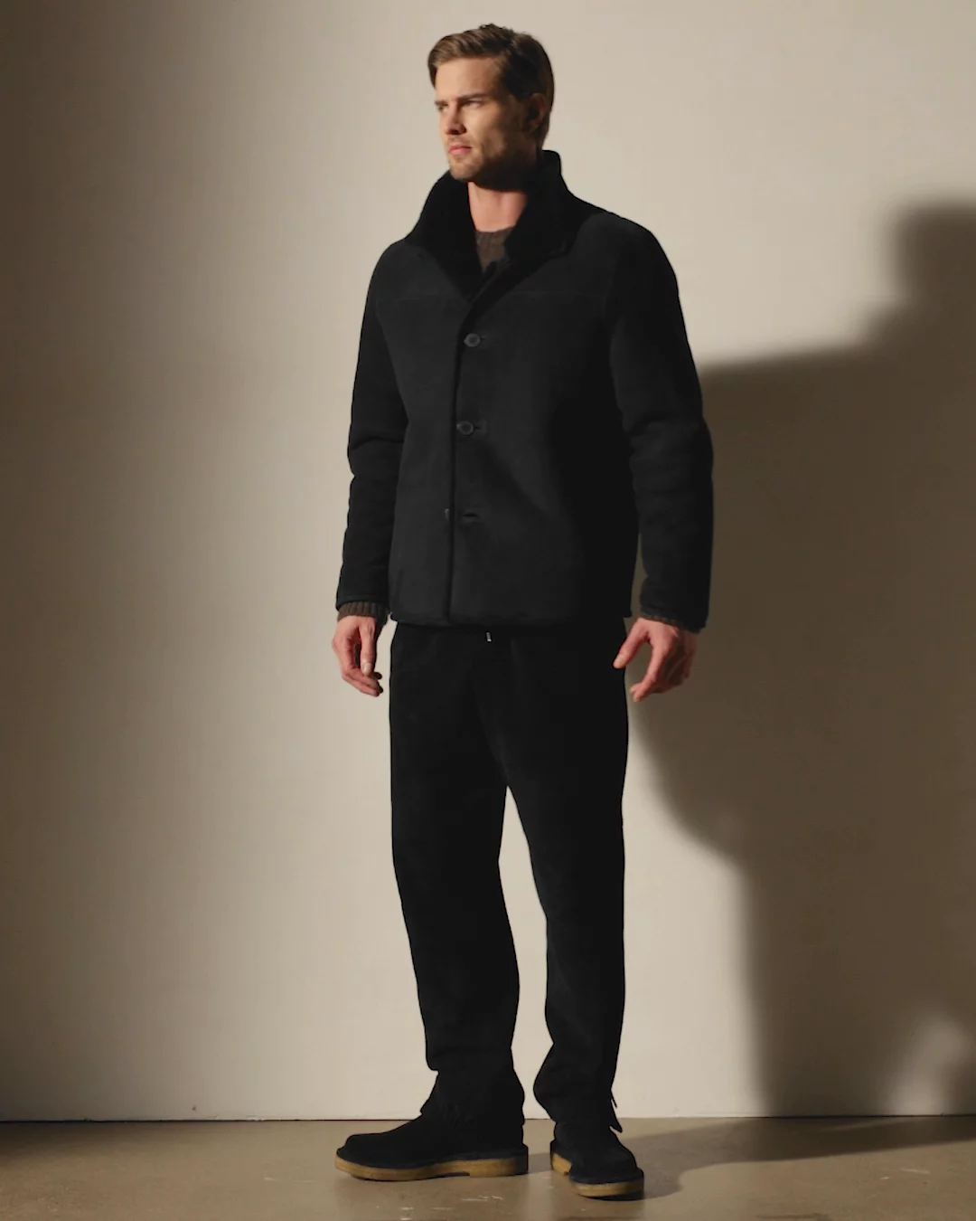 Suede Shearling Jacket - Black | James Perse Los Angeles