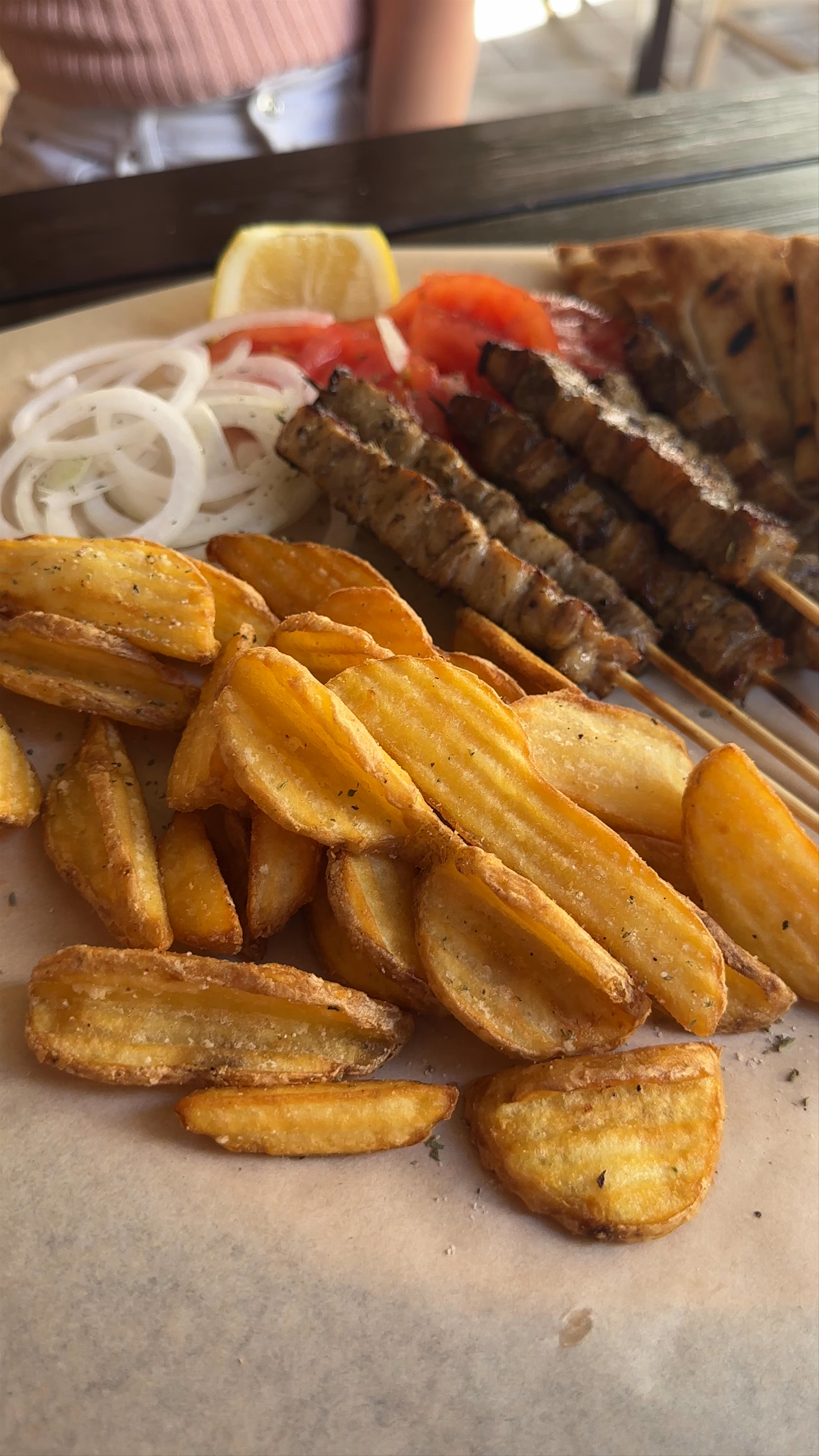 Tasty Greek Souvlaki & Fries at Masabuka, Thasos