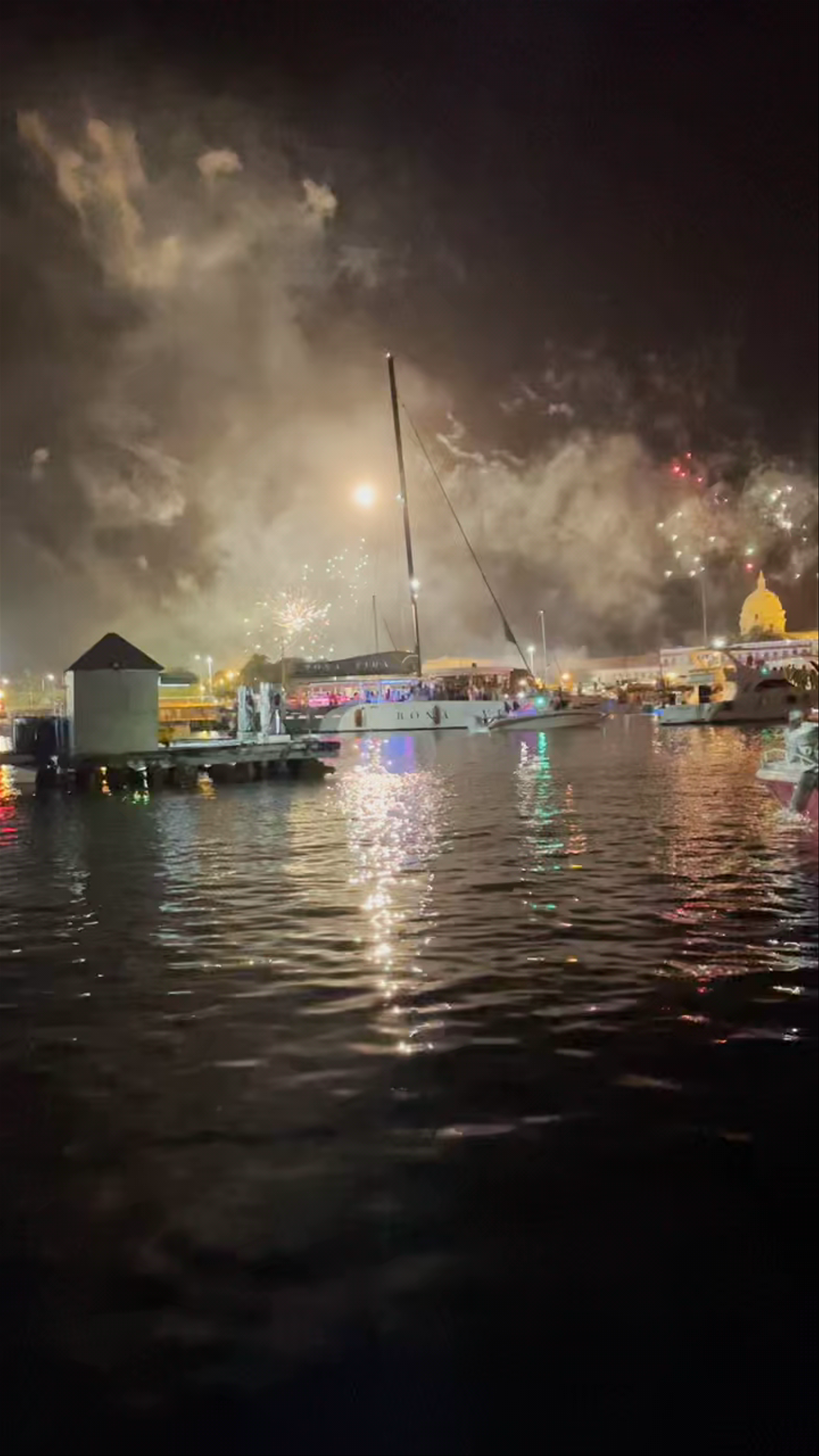 Nighttime Fireworks Celebration in Cartagena Bay