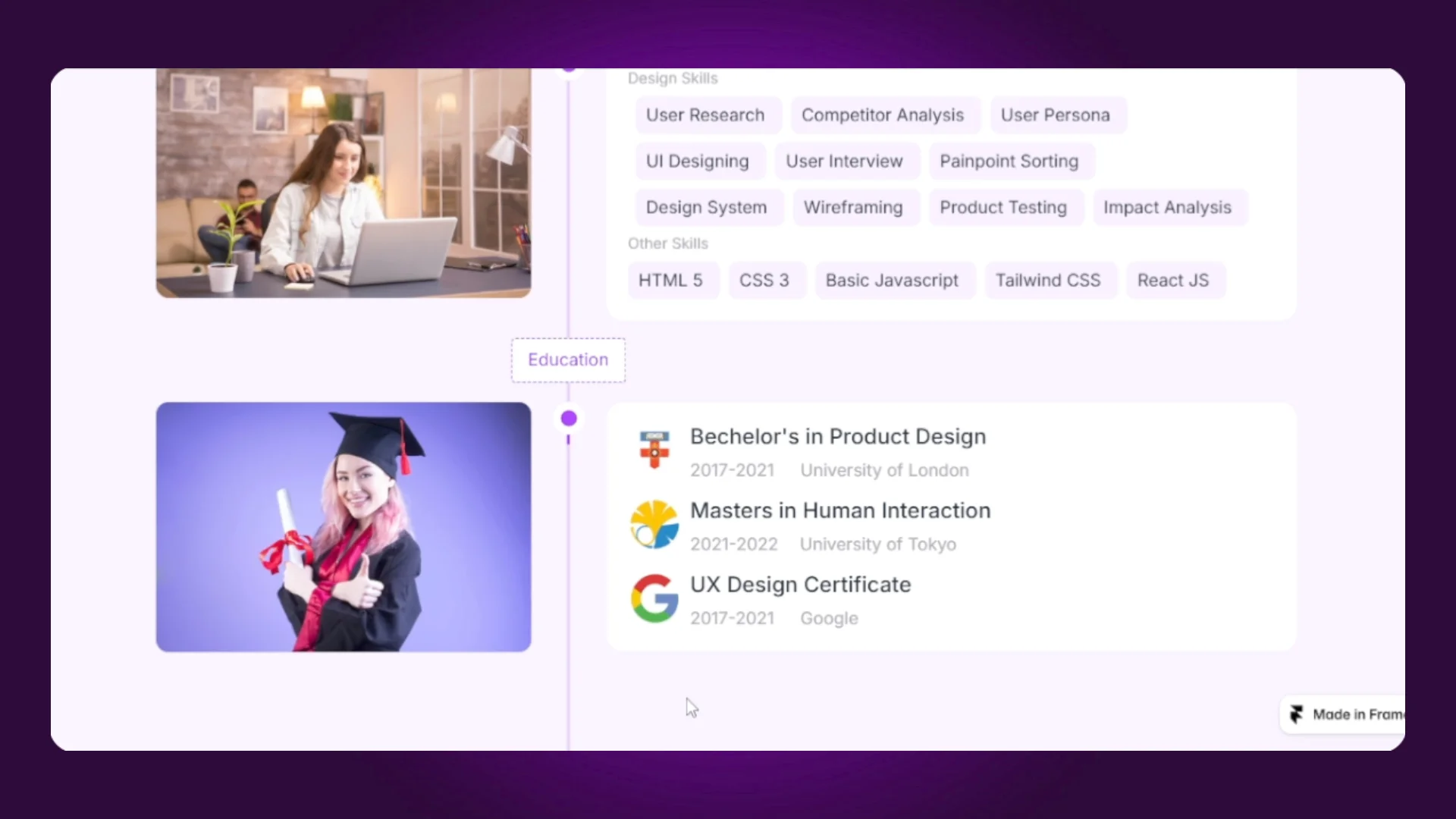 ✨Check my - Timeline Resume Componenthttps://sub.chujiqiqi.com/community/posts/JYXGKnHxHdseWWNDuCoPV2/A clean and modern timeline component designed to showcase your work experience, career journey, education, and achievements in a structured way.