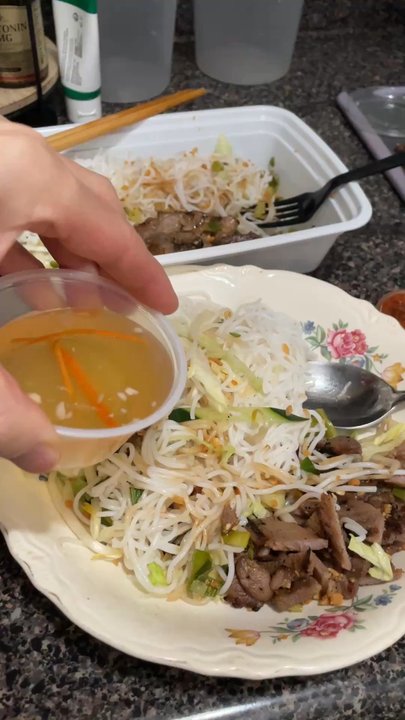 Huong Xuan - $12 Bun with Pork Chop (chilled noodle salad with lemongrass pork chop) - Vietnamese Near Me - Queens, New York