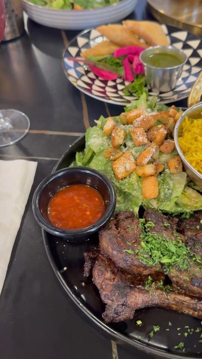 Lava Lounge Houston - Good Food fresh and cooked to perfection! Lamb Chops Rice and Caesar salad. Tea - Mediterranean Near Me - Houston, Texas