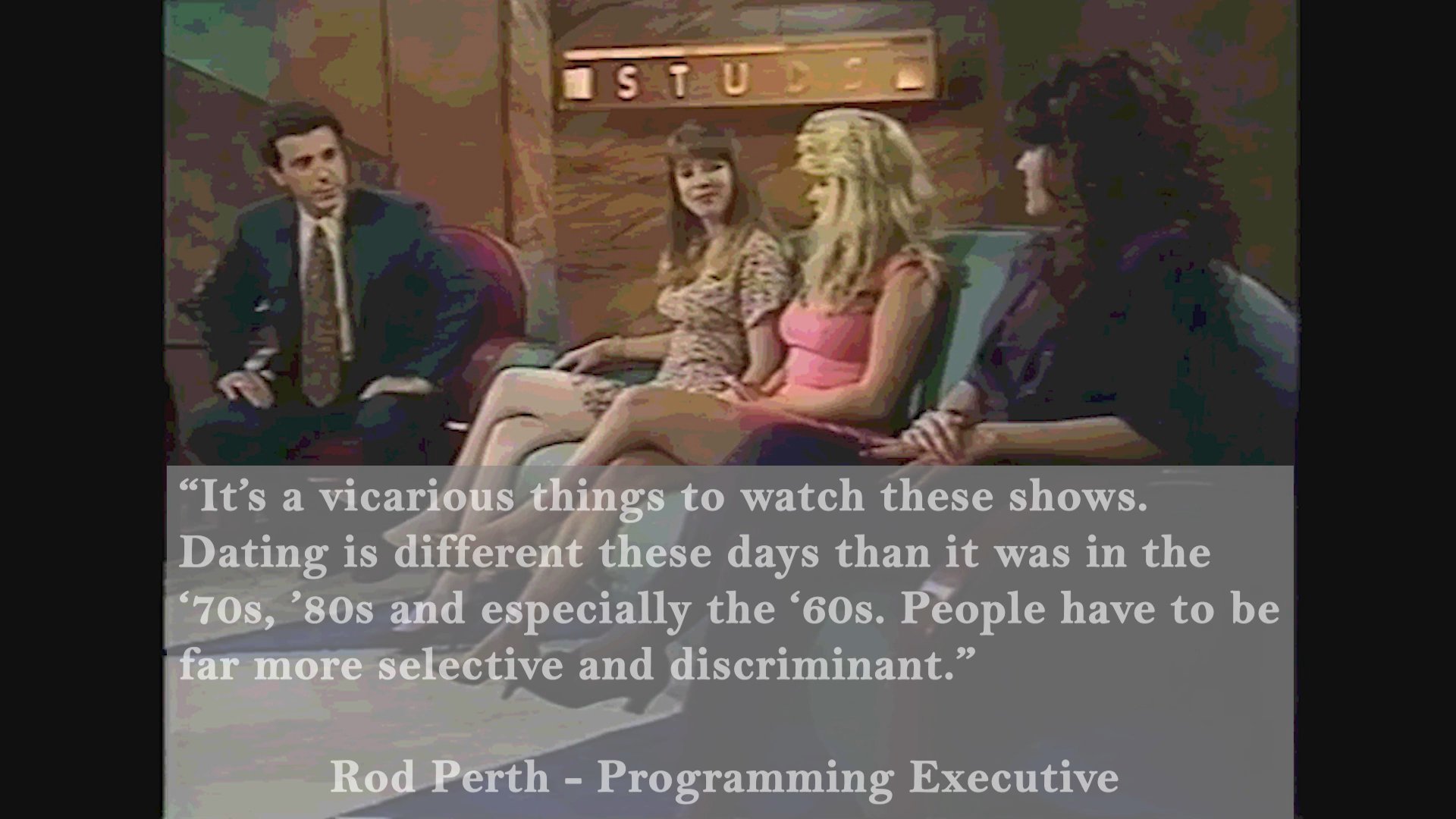 A television programming executive discusses the evolution of dating shows and shifting social standards compared to previous decades during an interview.