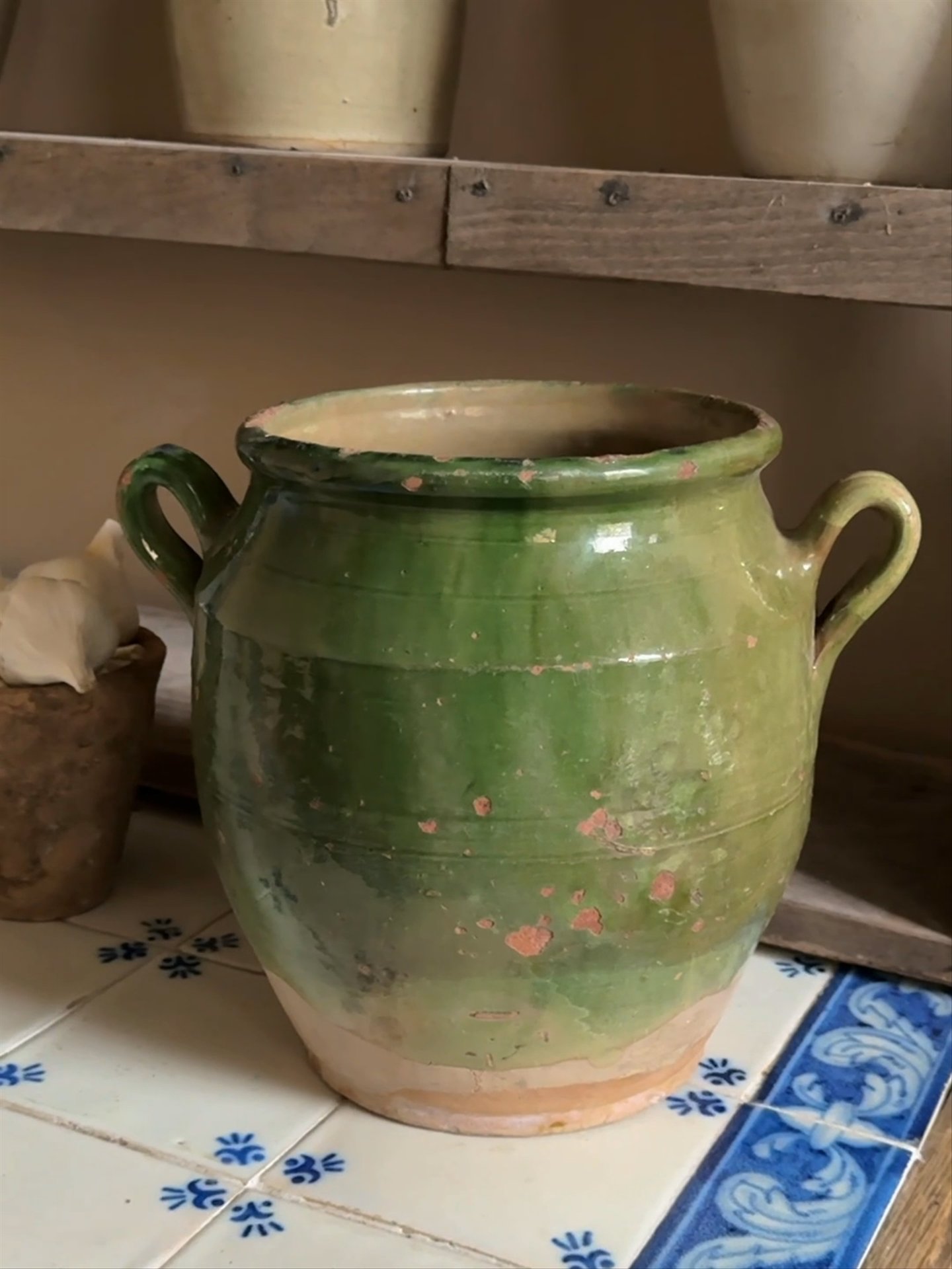 Antique French Green Confit Pot