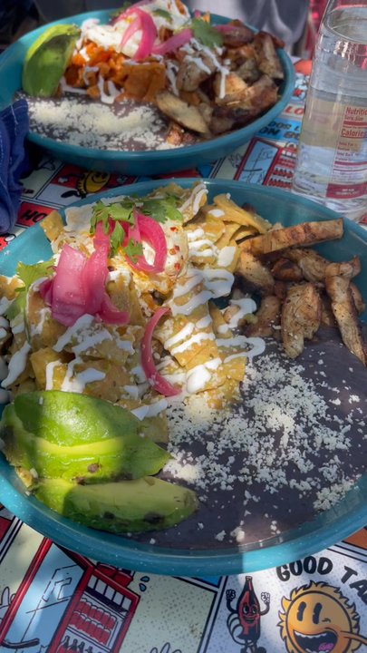Buen Dia - Creamy green and habaneros chilaquiles both with added chicken - Mexican Near Me - El Paso, Texas