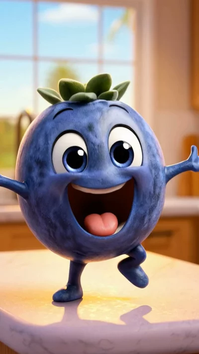 AI-generated video: create a video about Blueberries vs Bananas. Hook: "One of