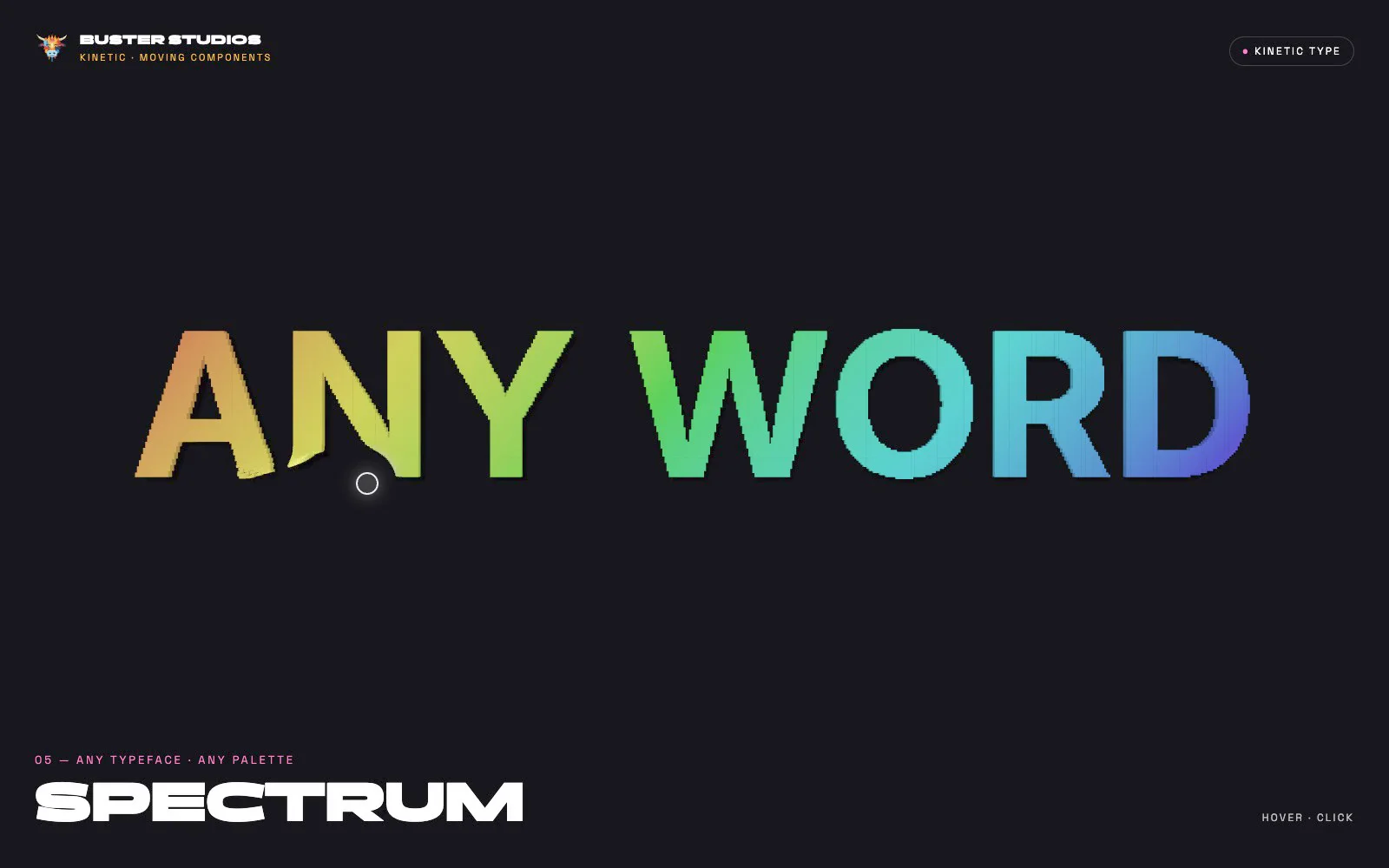 Kinetic Type is out: four 3D typefaces in one Framer component.Type any word and it becomes thousands of tiny 3D pieces that scatter around your cursor. Prisms, Shards, Cubes and Needles, each with its own gradient, or flip it to Spectrum.Built for phones too: tap for a shockwave, drag to sweep the letters, and when nobody's touching it, it plays by itself. The page still scrolls.Made by Buster Studios · Kinetic, moving components. $3 for all four, or $1 each. Try it live and grab it here:https://sociable-heptagon-139123.framer.app