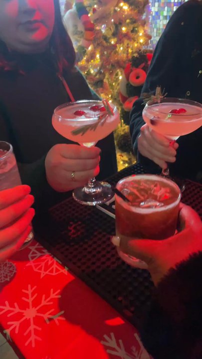 Cobblestone OTR - Toasting their Christmas theme drinks - Cocktail Bars Near Me - Cincinnati, Ohio