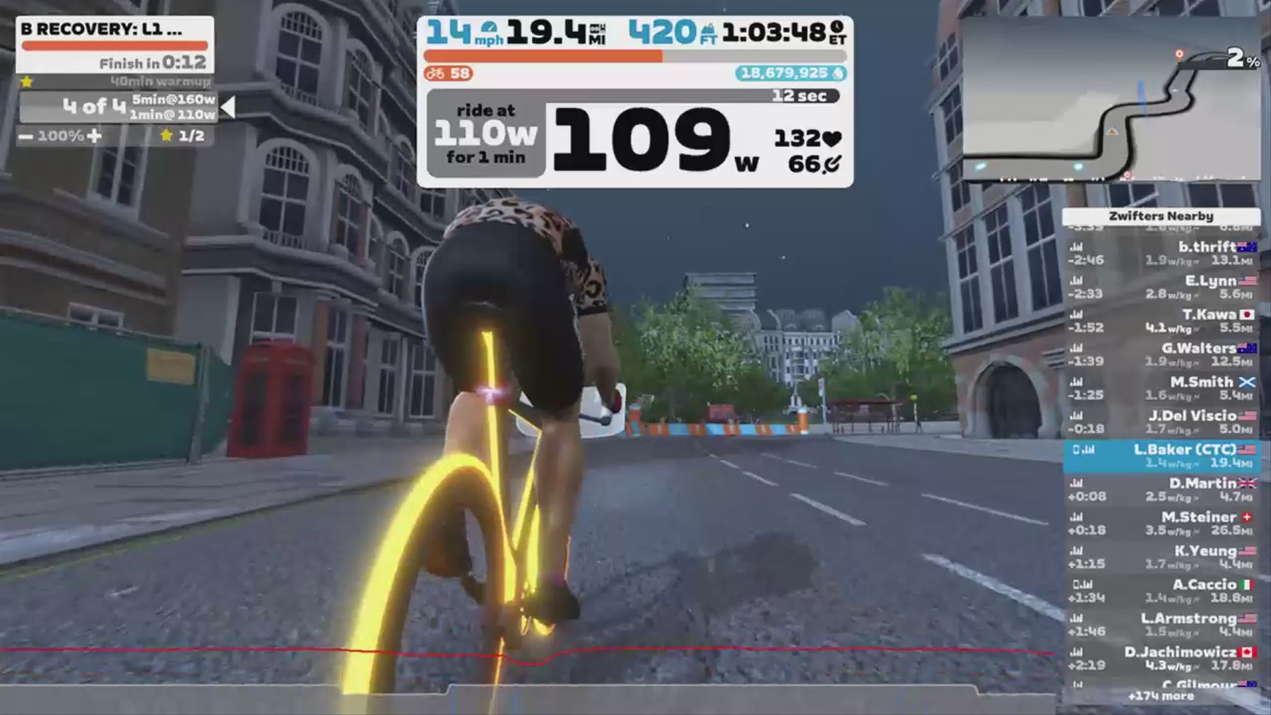 Zwift - B RECOVERY: L1 Recovery ride with reps of 5 min L2 in London