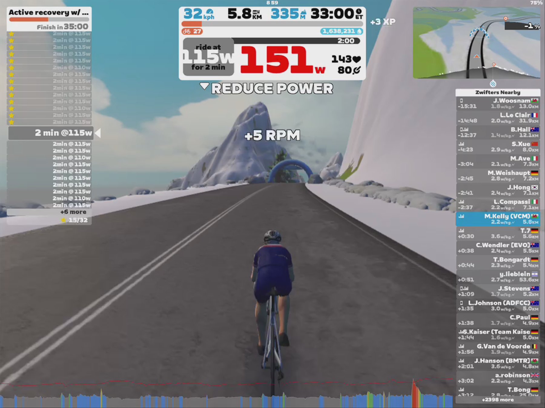 Zwift - Active recovery w/ 2min cadence-5 in Watopia