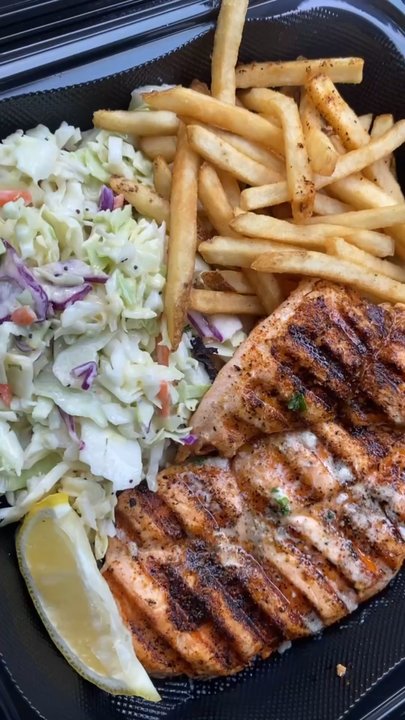 Hook'd Fish Grill - 4oz Atlantic Salmon with two sides. Coleslaw and fries - Seafood Near Me - Northridge, California