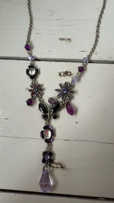 Butterfly and Flower Beaded Necklace