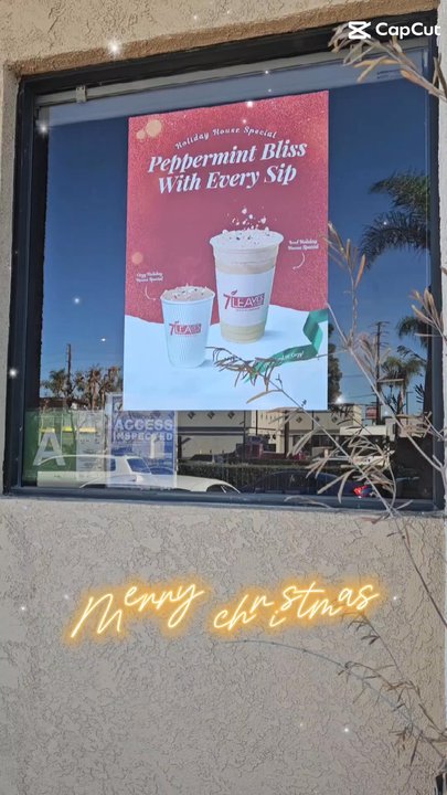 7 Leaves Cafe - Peppermint Bliss with Christmas tree and music added - Coffee & Tea Near Me - Covina, California