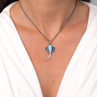 Fish Hook Necklace in sterling silver and larimar by Marahlago