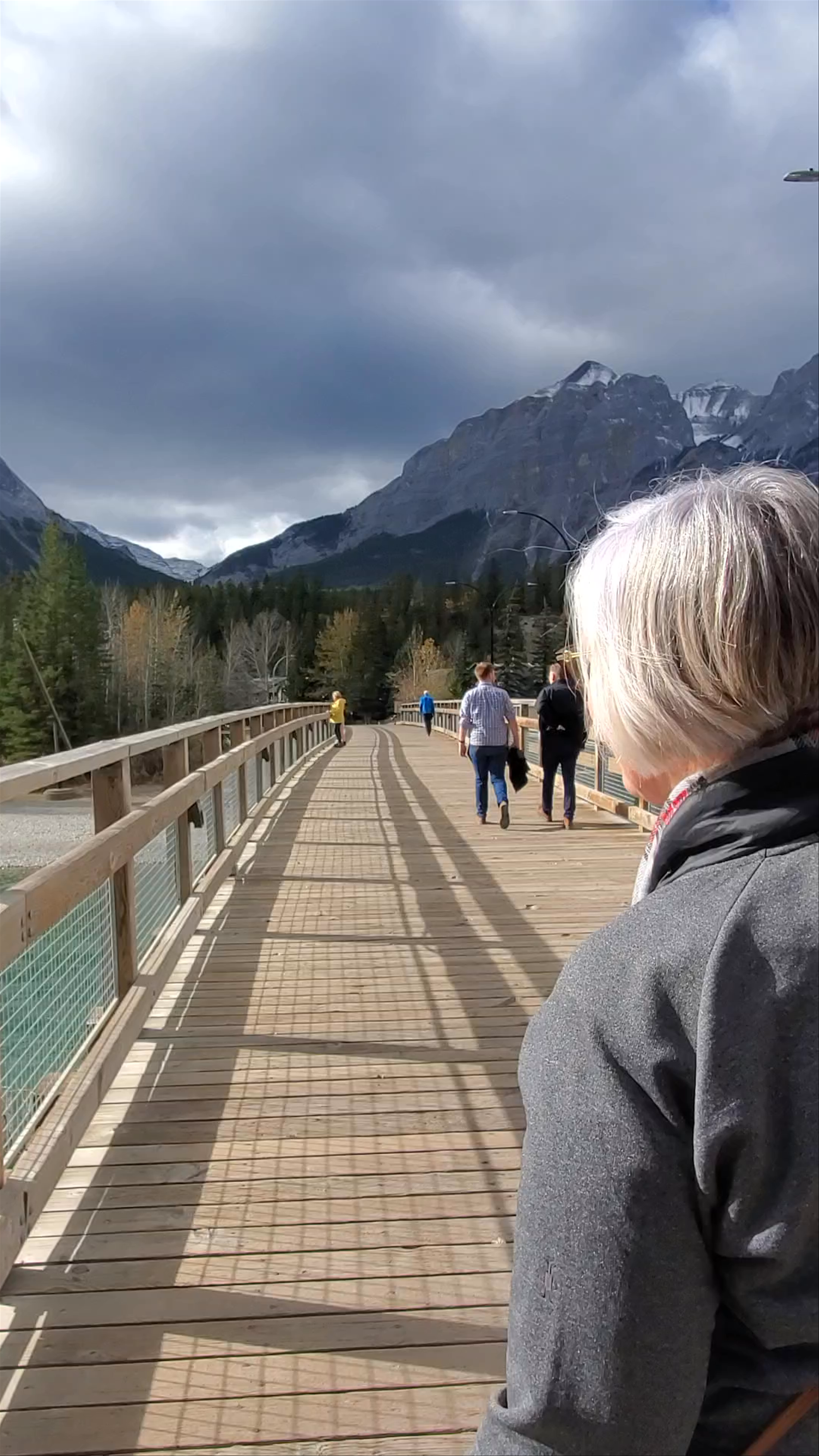 Scenic Walk Over Bow River Bridge in Canmore, Alberta