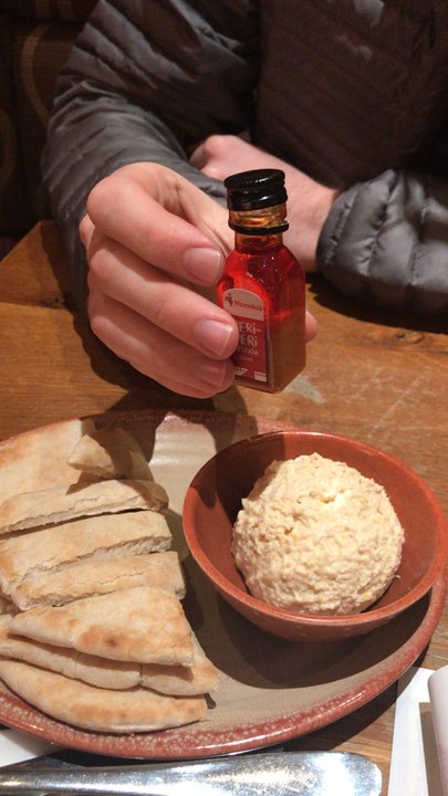 Nando's - Appetizer w adorable chili oil bottle - Fast Food Near Me - Woolwich, XGL