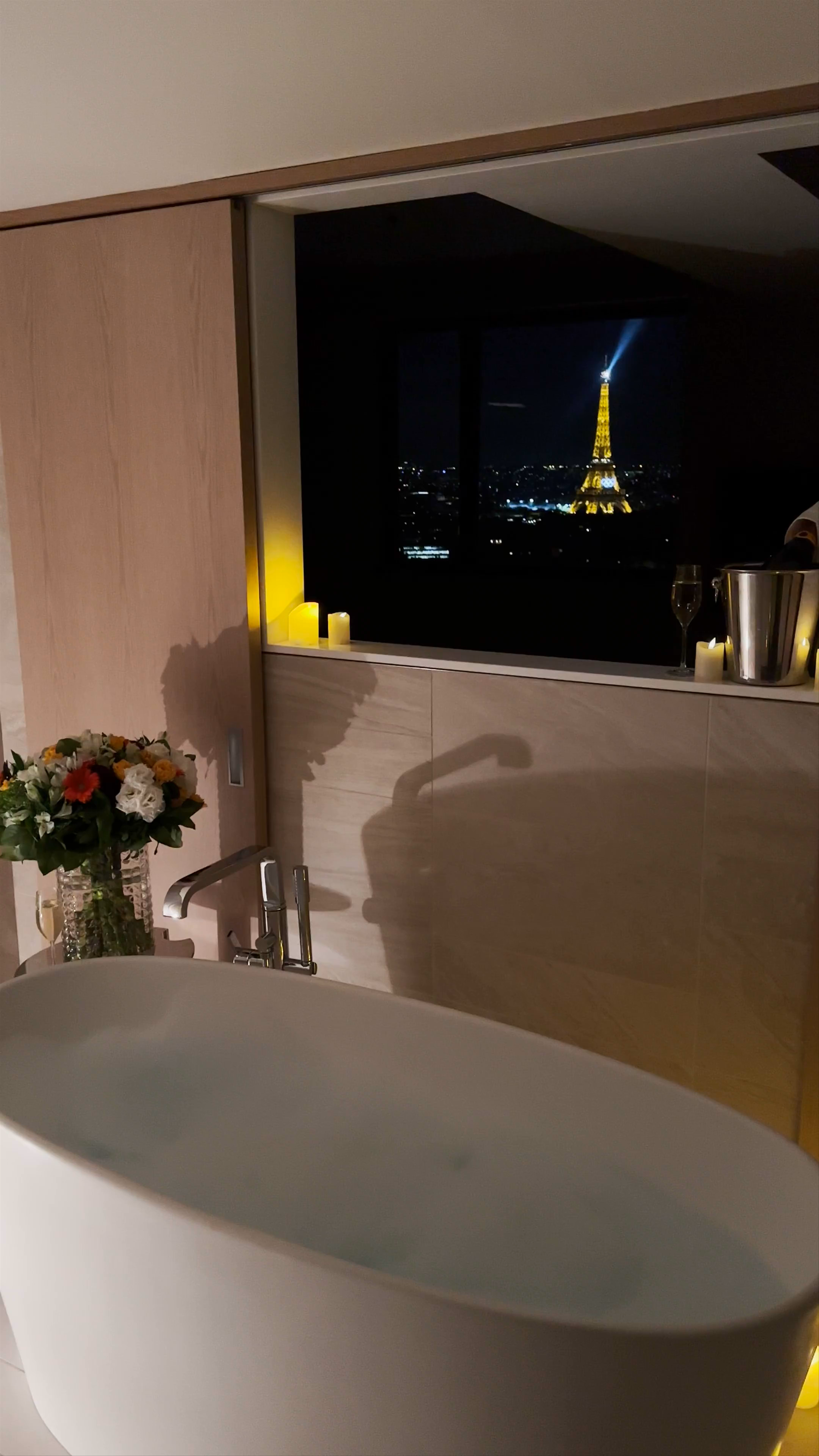 Romantic Night Bath with Eiffel Tower View in Paris