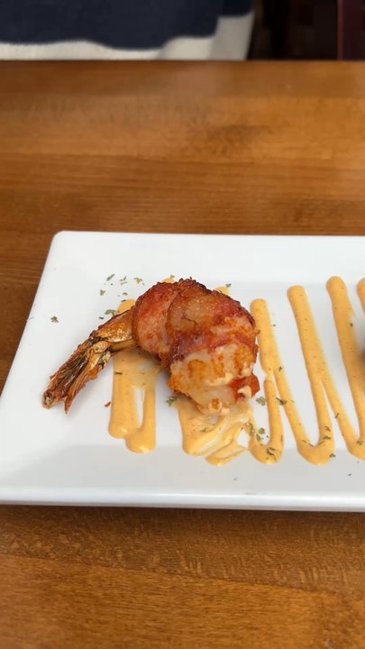 Olive On Main - bacon wrapped shrimp! SO HOT, YUMMMM - Mediterranean Near Me - Laurel, Maryland