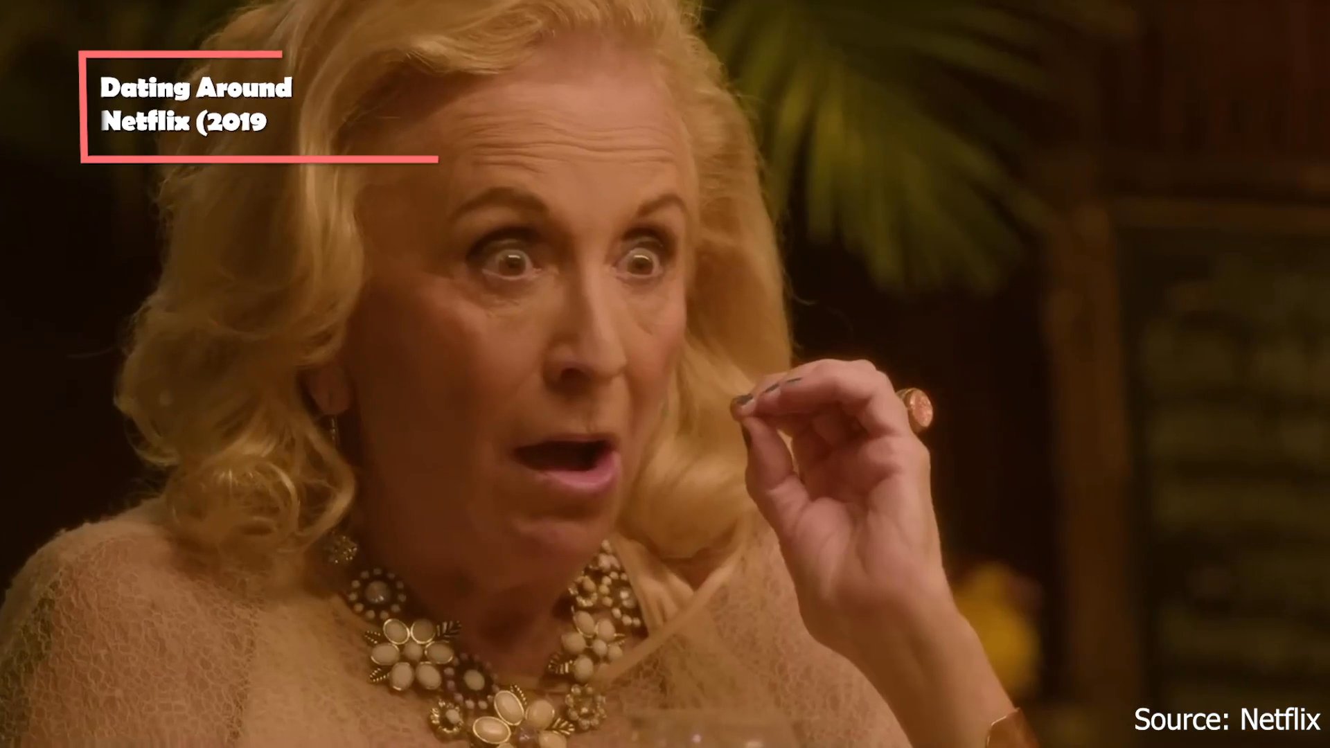 The montage introduces the Netflix series Dating Around, showcasing diverse singles engaging in first dates and authentic interpersonal connections. The footage transitions from the show's stylized branding to intimate dinner scenes and candid moments between participants.