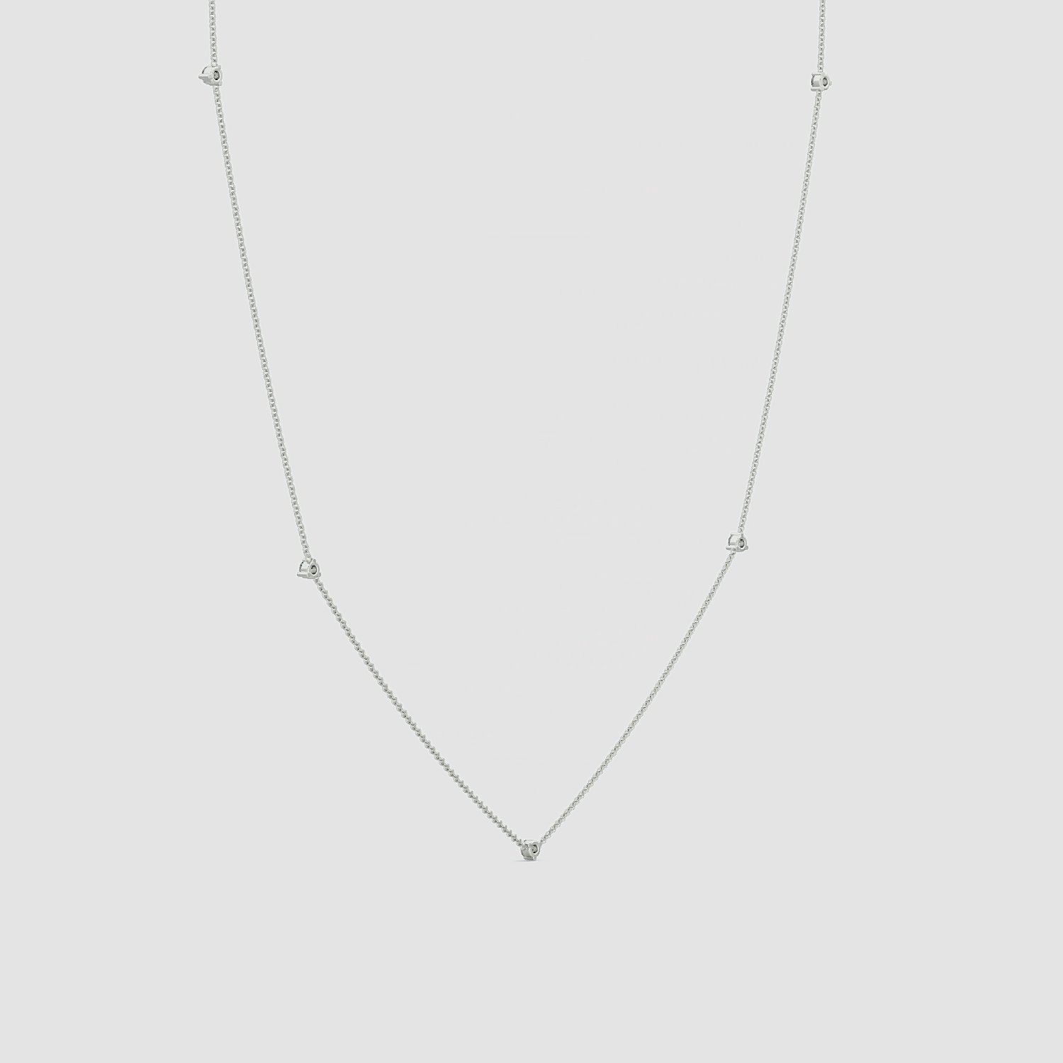 Tiny Station Necklace | Round Brilliant | 14k | White Gold | chainLength: 16-18
