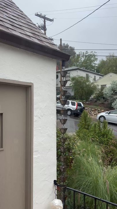 Redwood Gutter Services - Rain chain in action - Gutter Services Near Me