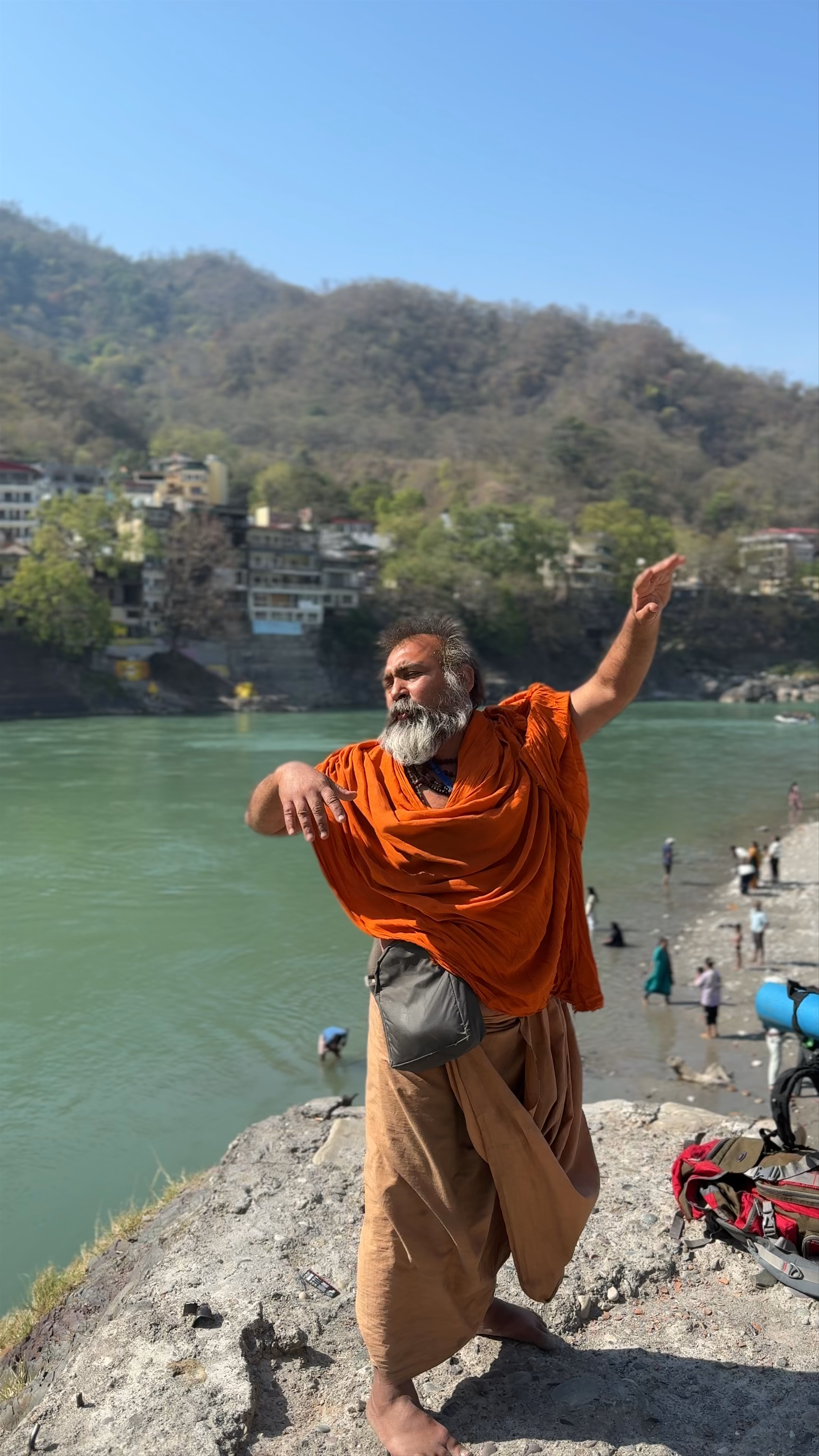 Sunlit Spiritual Dance at Ganga Beach, Rishikesh