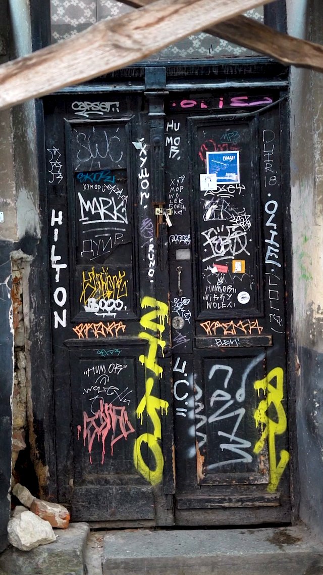 Door covered in graffiti 