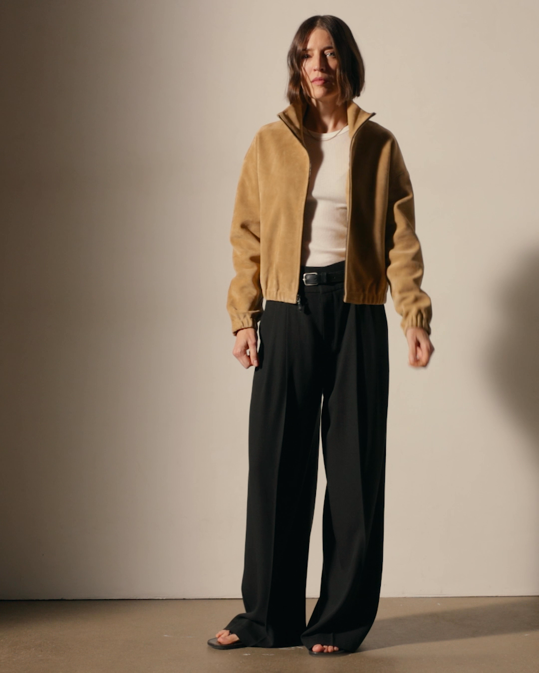 Suede Bomber Jacket - Sand | James Perse Los Angeles