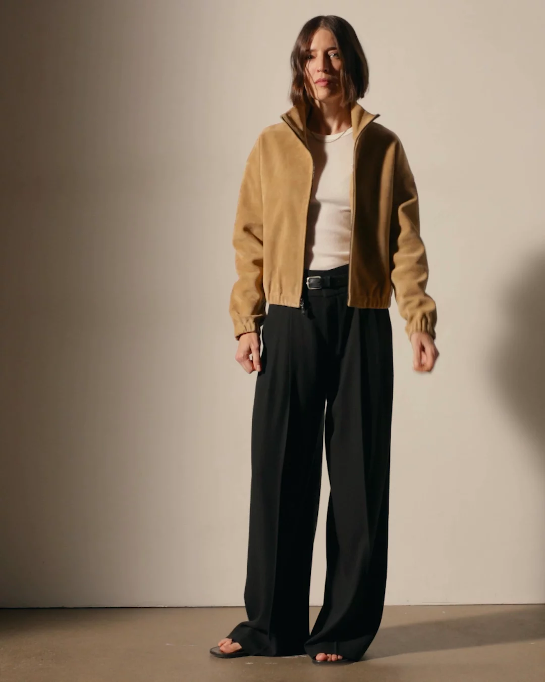 Suede Bomber Jacket - Sand | James Perse Los Angeles