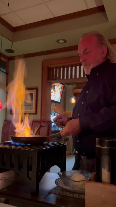 Kurt's Euro Bistro - Kurt making banana foster table side - Modern European Near Me - Duluth, Georgia
