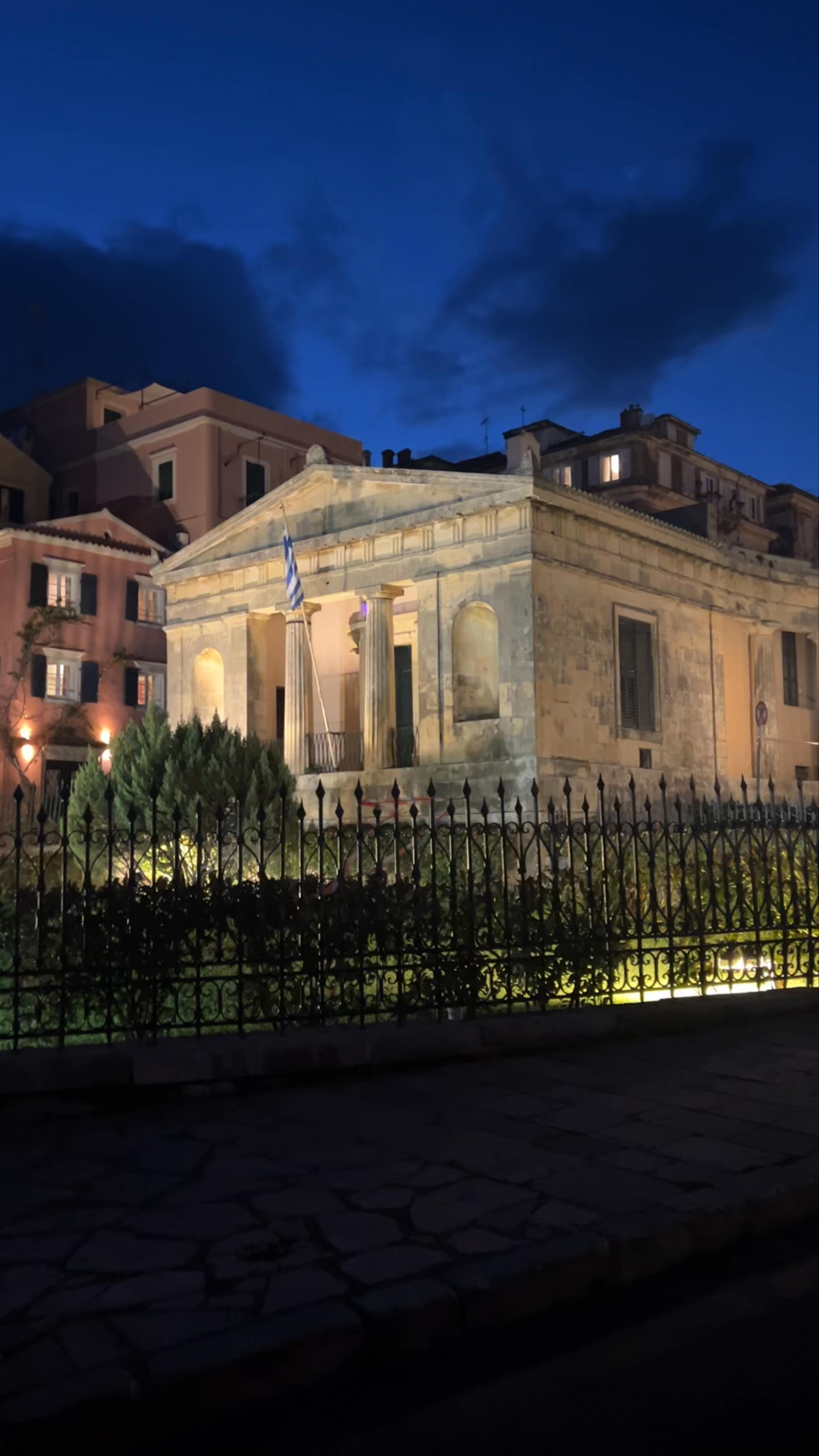 Ancient Night Walk through the Palace Gate in Corfu, Greece