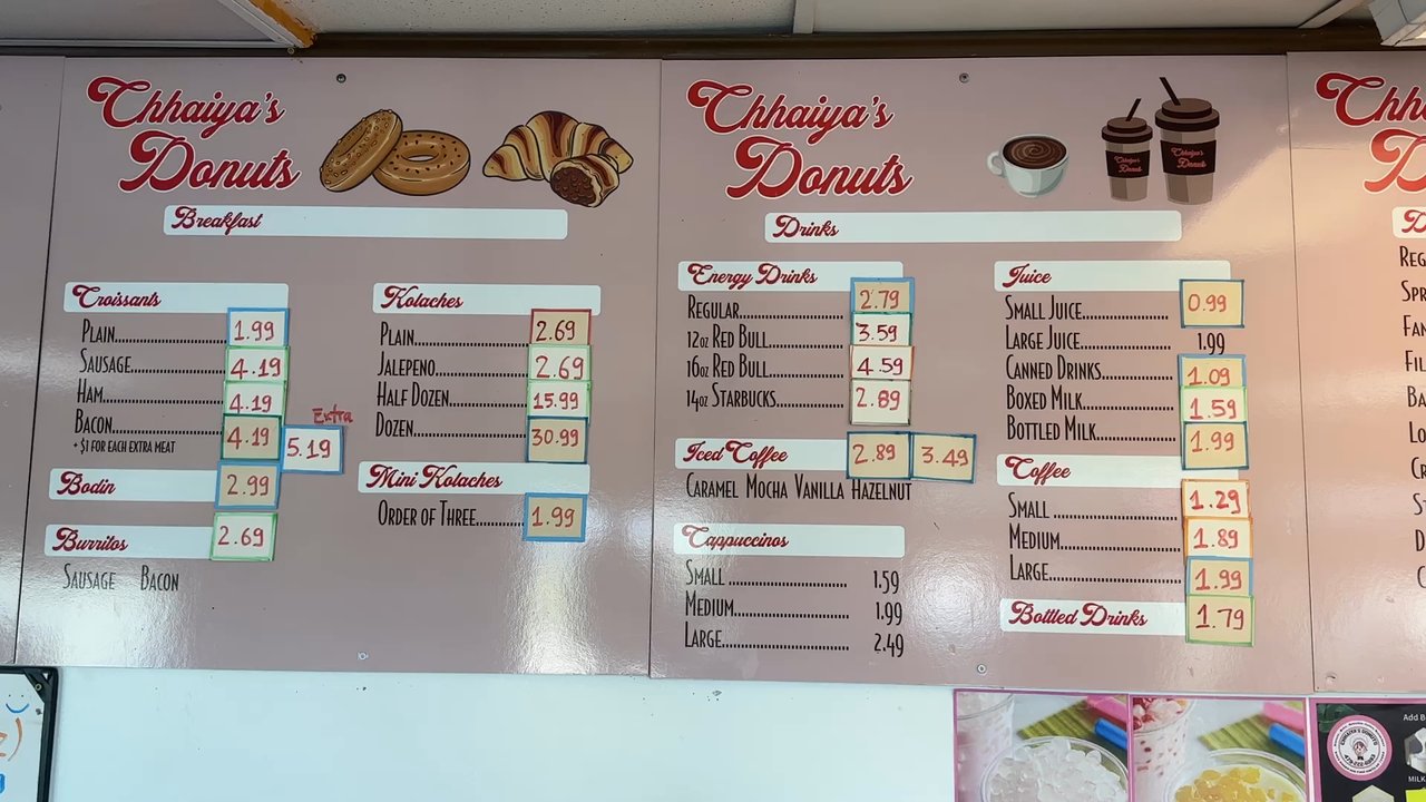 Chhaiya’s - Menu board - Donuts Near Me - Fort Smith, Arkansas