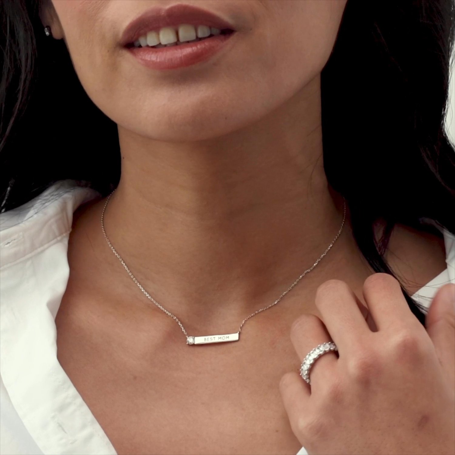 Solitaire Bar Necklace | Round Brilliant | Sterling Silver | chainLength: 16-18