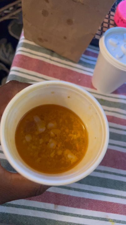 High Desert Tacos - This came with the Quesabirria, I'm used to the sauce being red and no random chunks of stuff in it? This smelled like chicken broth maybe? - Tacos Near Me - Hesperia , California