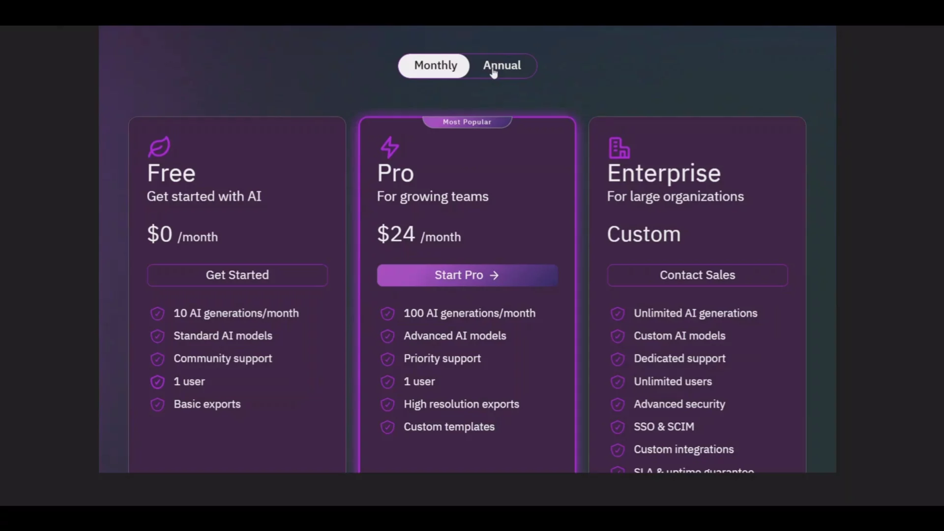 Just tried to make simple AI SaaS pricing section on Framer