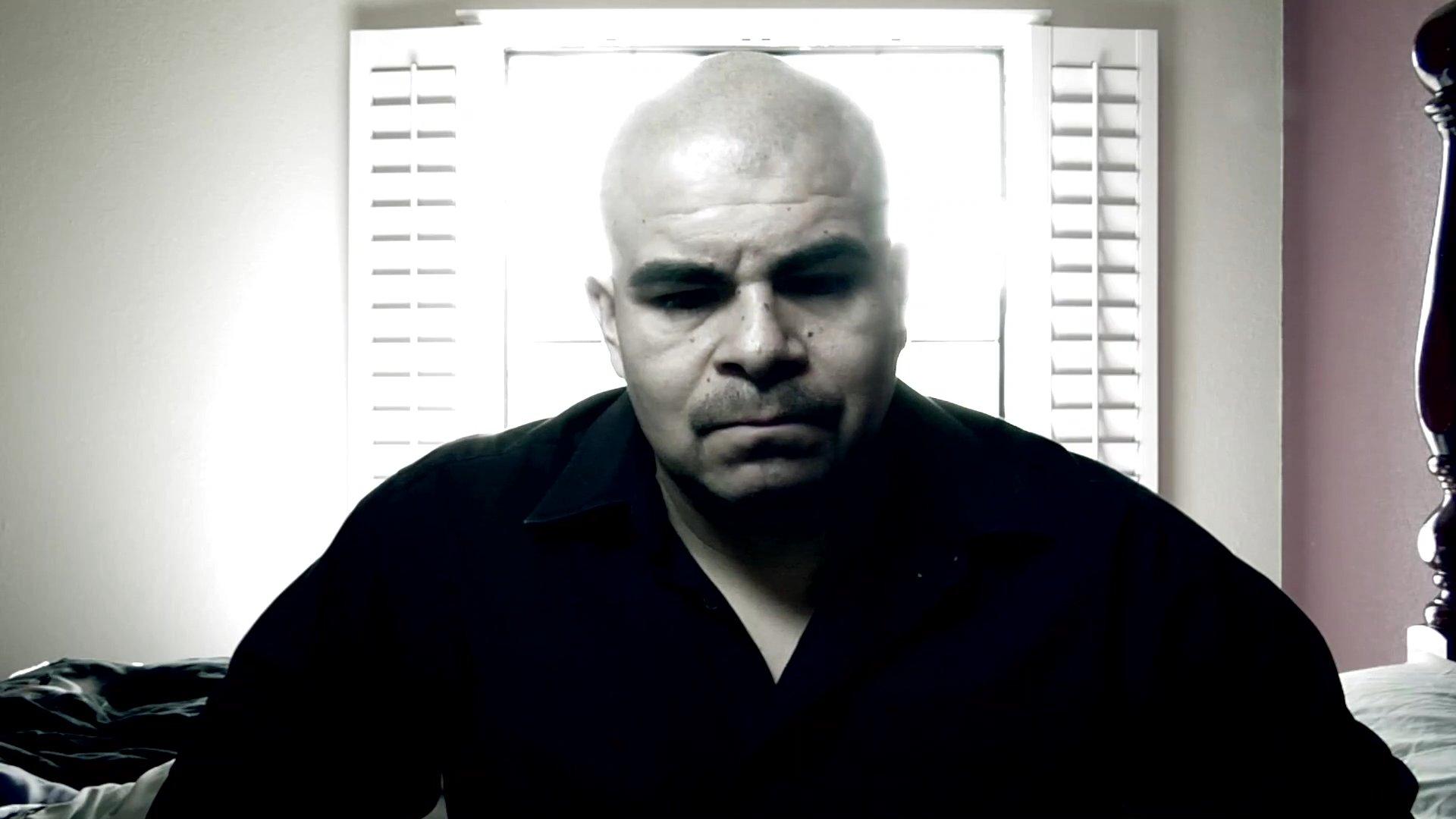 A man shares personal reflections in an indoor interview setting, interspersed with exterior views of a rural property and ranch grounds.