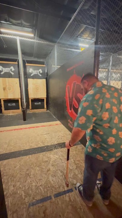 BATL Axe Throwing - Throwing Big Bertha underhand. Haley made it look so effortless! - Axe Throwing Near Me - Scottsdale, Arizona