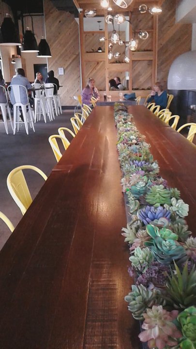 Modern Market Eatery - There's one really funny long table light at the front - Breakfast & Brunch Near Me - Richardson, Texas