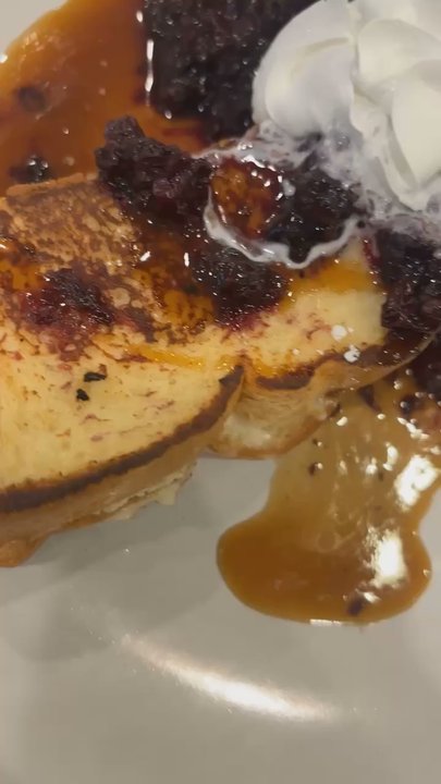 Brick And Spoon - Pigeon Forge - Stuffed French toast with blueberry compote, whipped cream, and fosters sauce - Breakfast & Brunch Near Me - Pigeon Forge, Tennessee