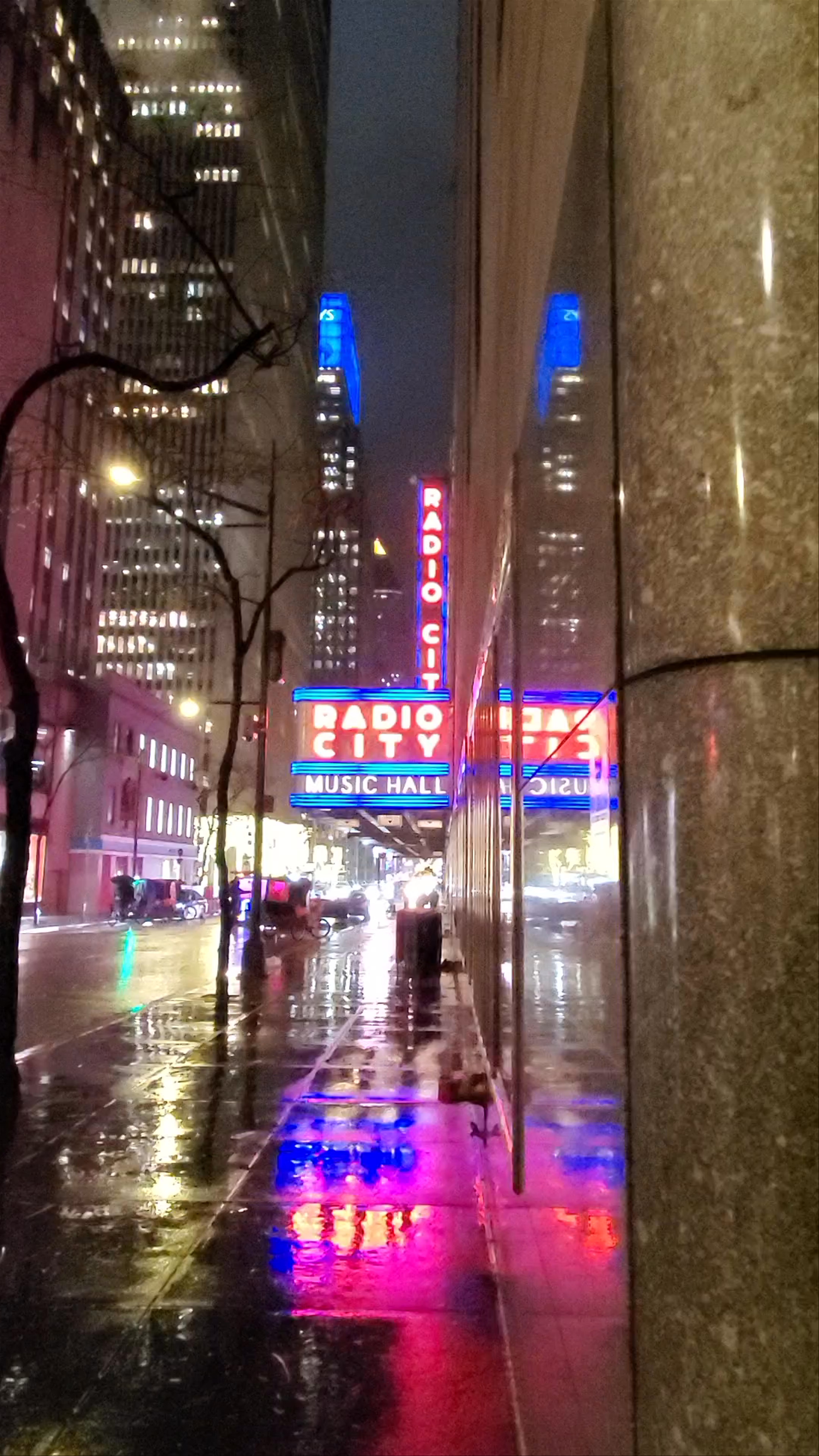 Rainy Neon Nights at Radio City Music Hall, New York