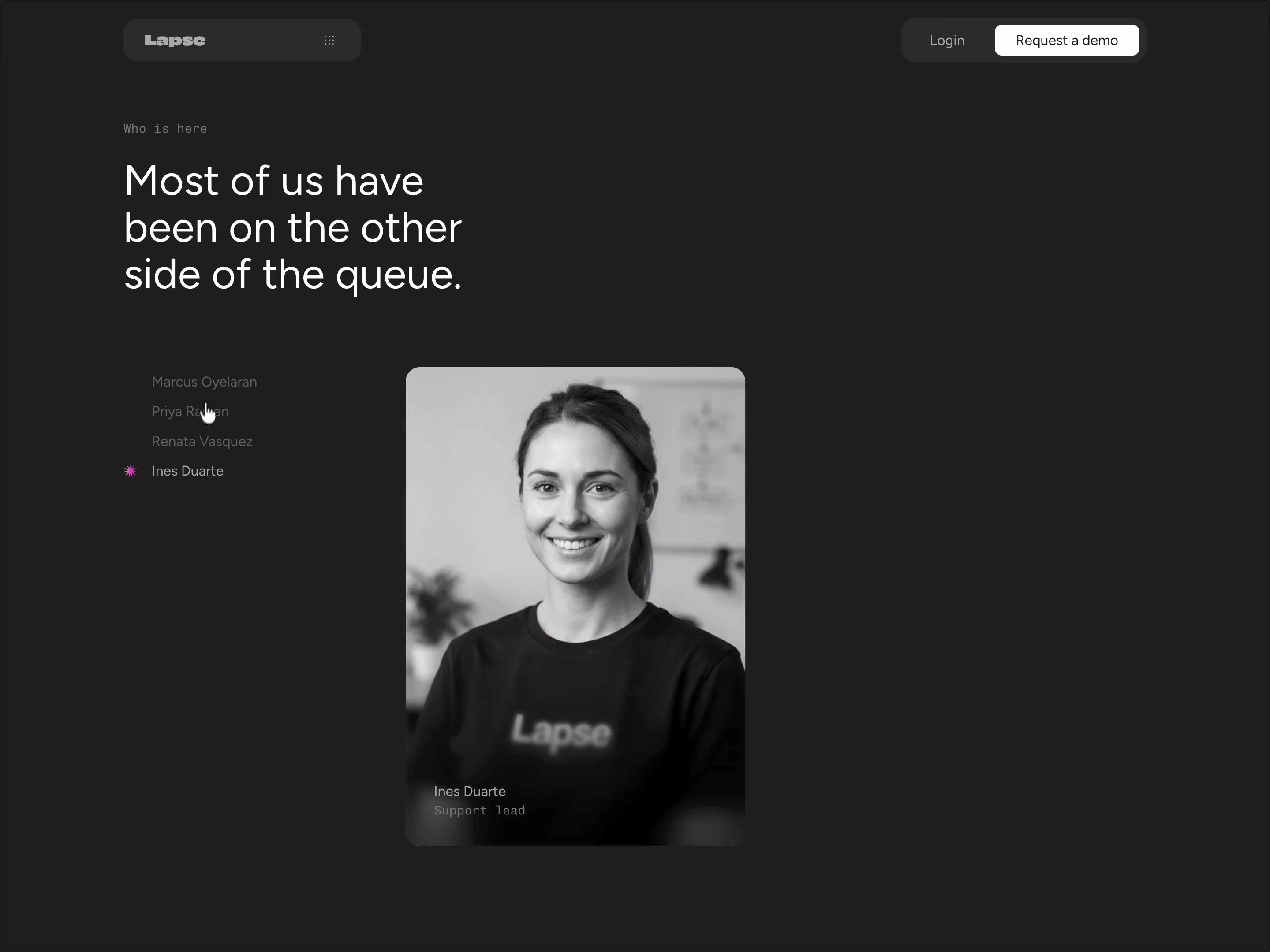 there are tons of cool things in our latest templatejust one of them: team section interactionget it for free → https://startfrom.co/templates/lapse