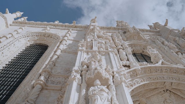 The highly detailed ancient architecture of the Jeronimos Monastery