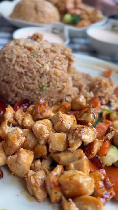 Hometown Hibachi - This was the combination chicken and salmon hibachi with fried rice - Food Trucks Near Me - Chillicothe, Ohio
